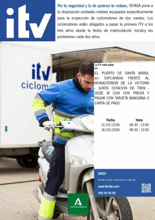 La ITV móvil para ciclomotores estará en El Puerto mañana 11 y el 16 de marzo