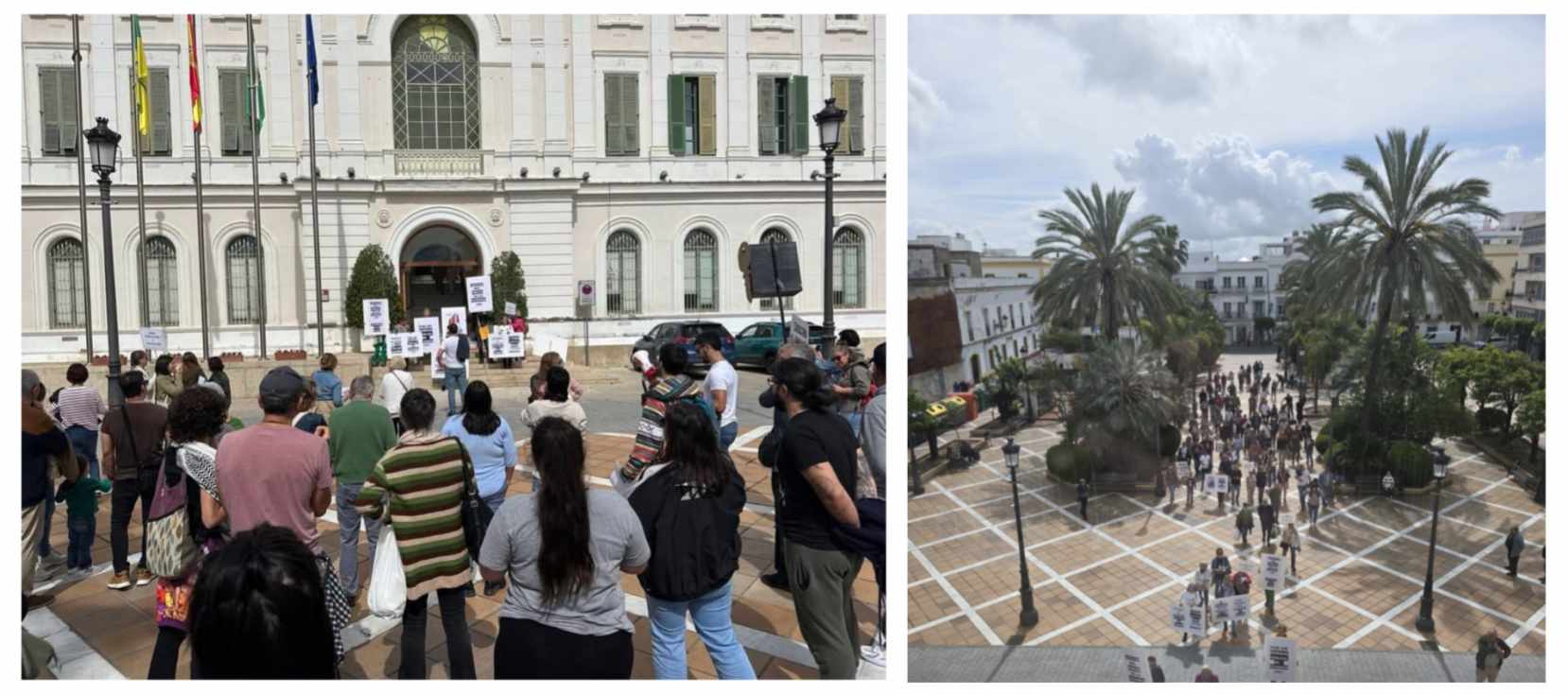 Plano corto de la cita e imagen real de la escasa concentración de vecinos.
